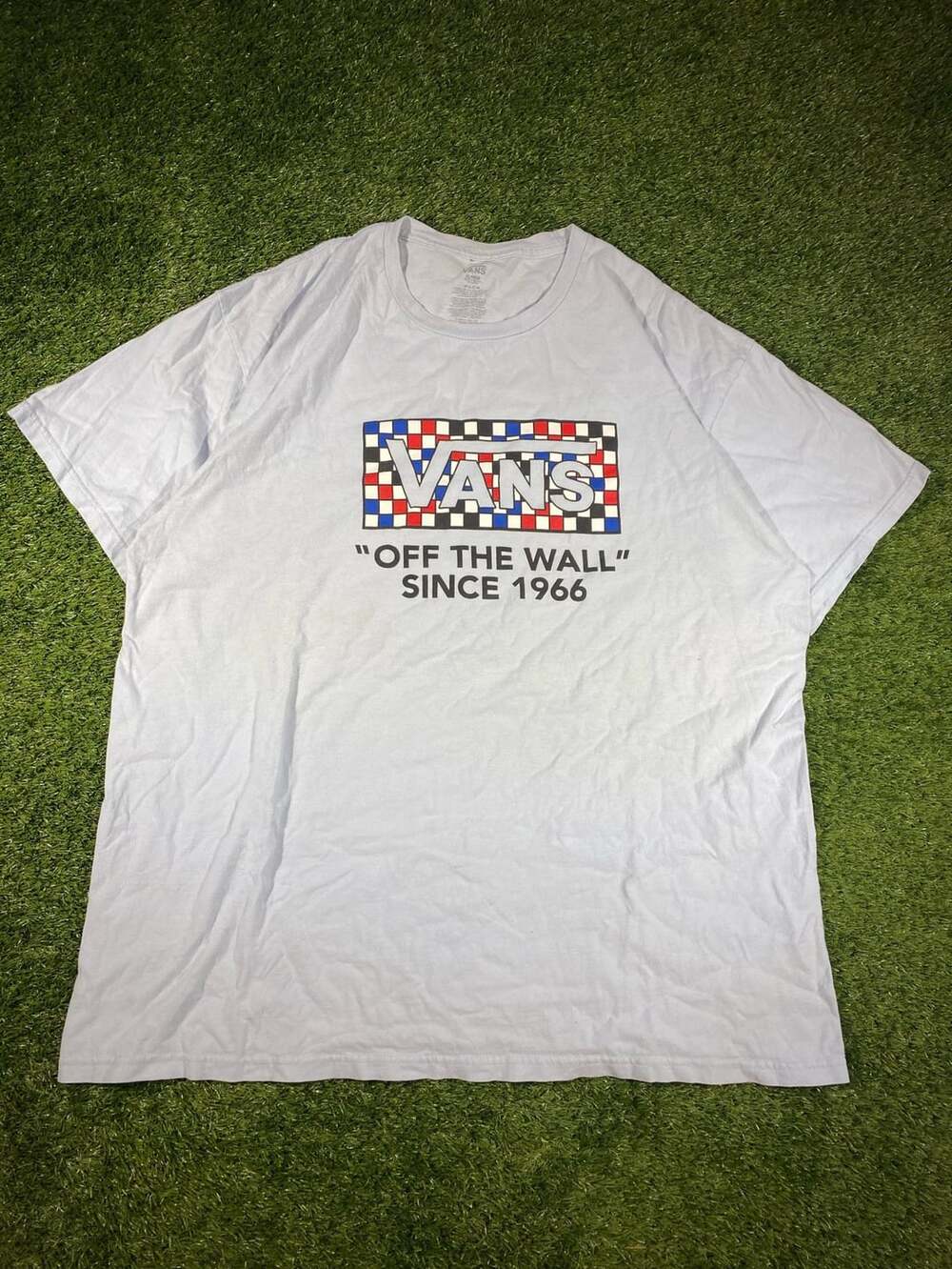 Vans Off the Wall T-Shirt Size XL Blue Checkerboard Graphic Skate